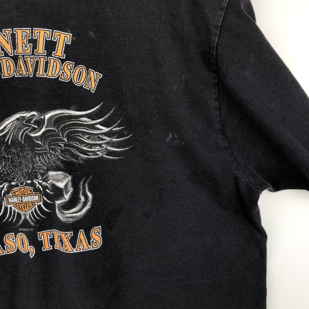 2000'S Harley-Davidson Fire Pattern Eagle Motorcycle T-Shirt, Made in USA, Men's Size XL cotton black type Vintage Second Hand