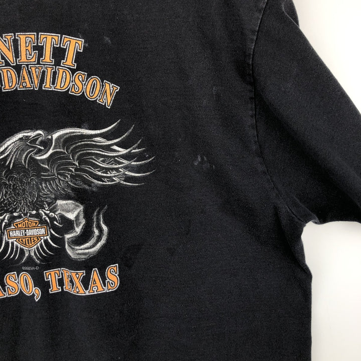 2000'S Harley-Davidson Fire Pattern Eagle Motorcycle T-Shirt, Made in USA, Men's Size XL cotton black type Vintage Second Hand