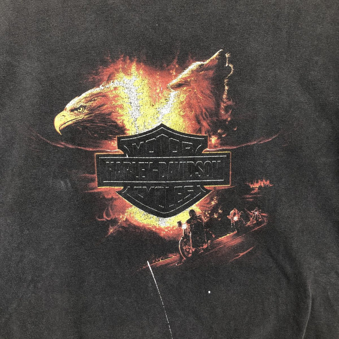 Harley-Davidson Fire Pattern Eagle Pattern Wolf Pattern Motorcycle Bike T-Shirt Men's XL Equivalent unclear Charcoal Vintage Second Hand