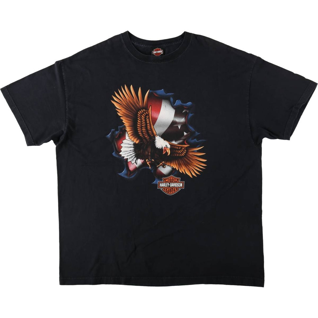 Harley-Davidson Eagle Pattern Stars and Stripes Motorcycle Bike T-shirt Men's XL cotton black type Vintage Second Hand