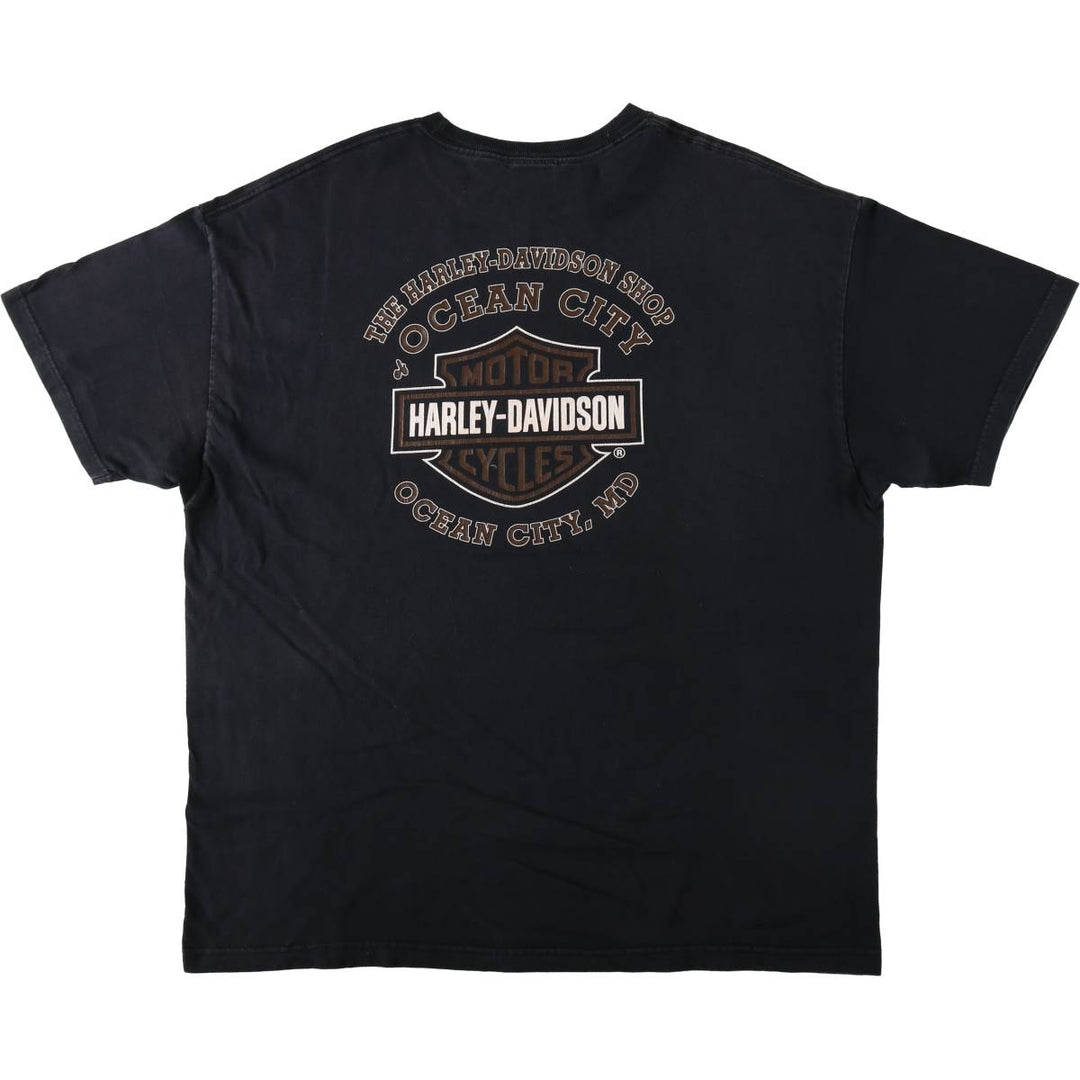 Harley-Davidson Eagle Pattern Stars and Stripes Motorcycle Bike T-shirt Men's XL cotton black type Vintage Second Hand