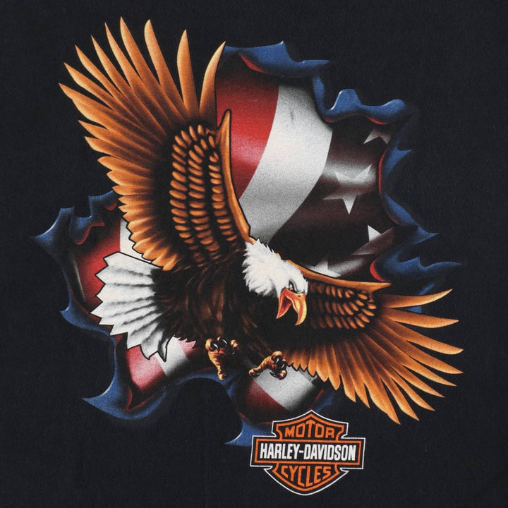 Harley-Davidson Eagle Pattern Stars and Stripes Motorcycle Bike T-shirt Men's XL cotton black type Vintage Second Hand