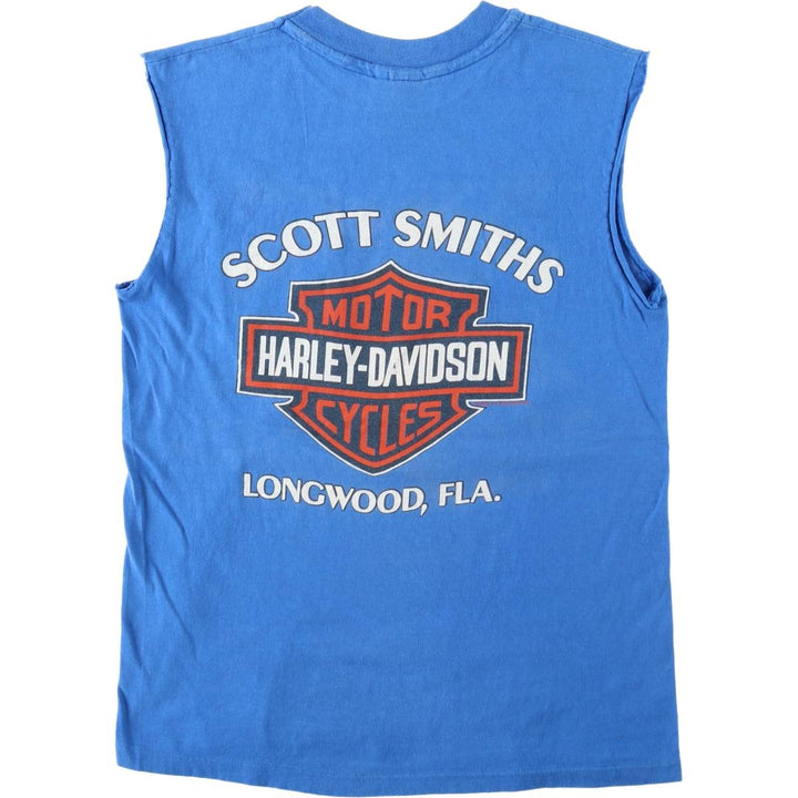 Harley-Davidson Eagle Pattern Sleeveless Cut-Off Motorcycle T-Shirt (Men's Size S) unclear blue type Vintage Second Hand