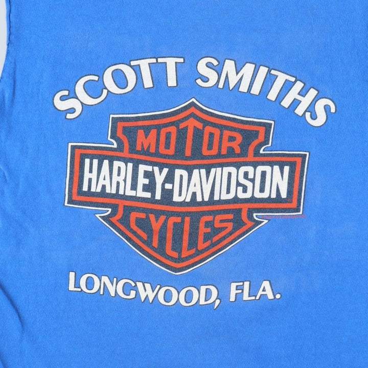 Harley-Davidson Eagle Pattern Sleeveless Cut-Off Motorcycle T-Shirt (Men's Size S) unclear blue type Vintage Second Hand