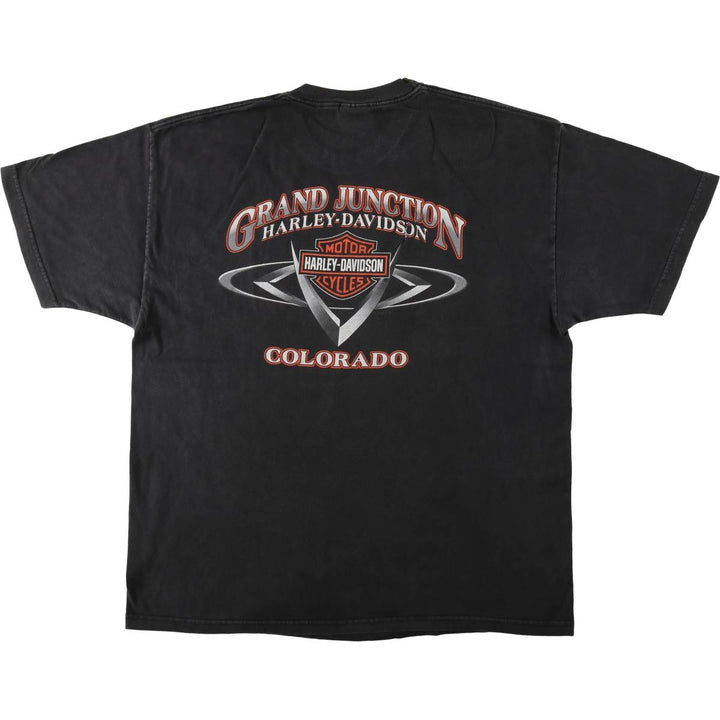 00'S Harley Davidson Eagle Pattern Fire Pattern Motorcycle Bike T-shirt Made in USA Men's XL cotton black type Vintage Second Hand