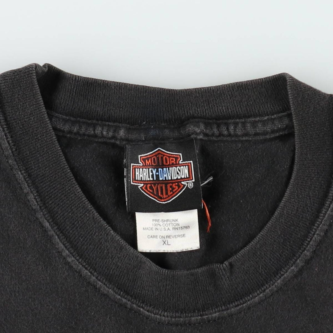 00'S Harley Davidson Eagle Pattern Fire Pattern Motorcycle Bike T-shirt Made in USA Men's XL cotton black type Vintage Second Hand