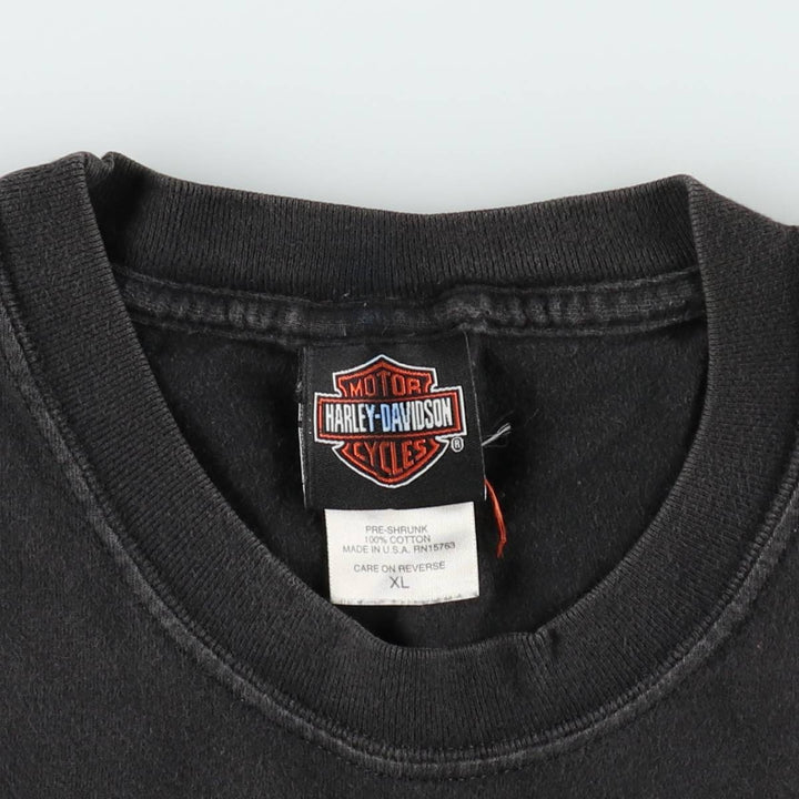 00'S Harley Davidson Eagle Pattern Fire Pattern Motorcycle Bike T-shirt Made in USA Men's XL cotton black type Vintage Second Hand