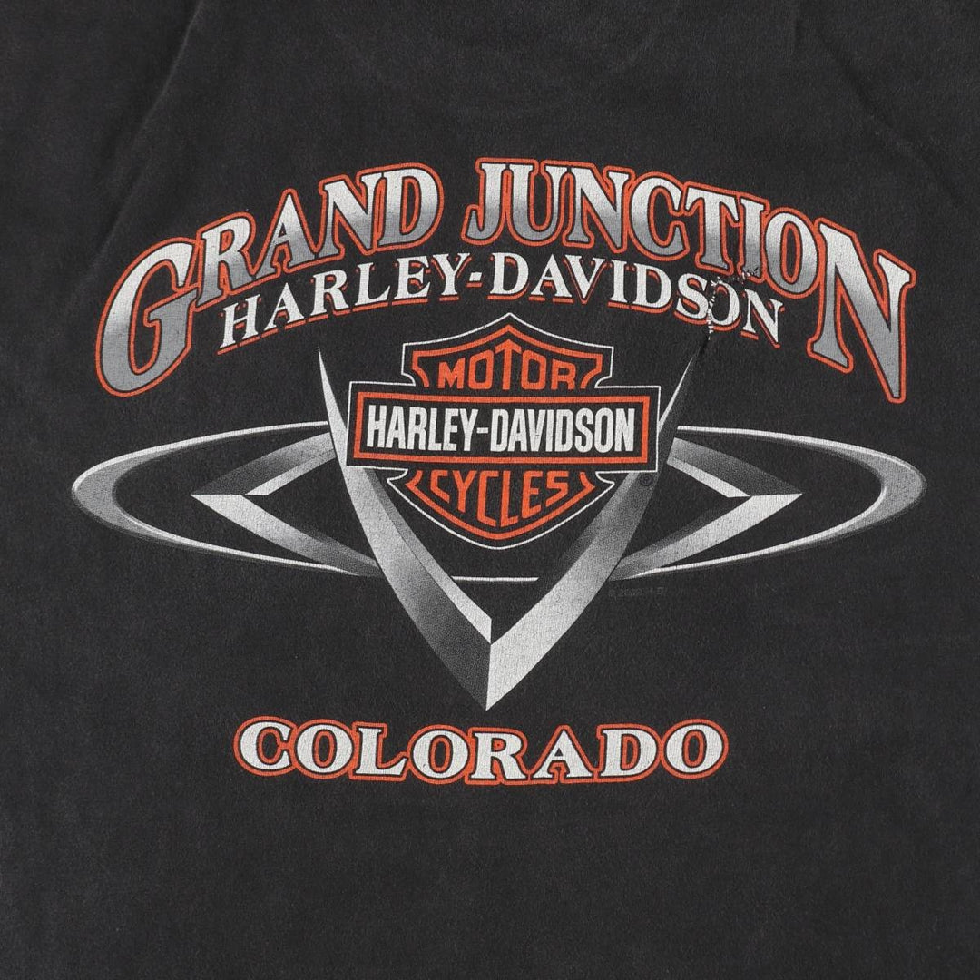 00'S Harley Davidson Eagle Pattern Fire Pattern Motorcycle Bike T-shirt Made in USA Men's XL cotton black type Vintage Second Hand