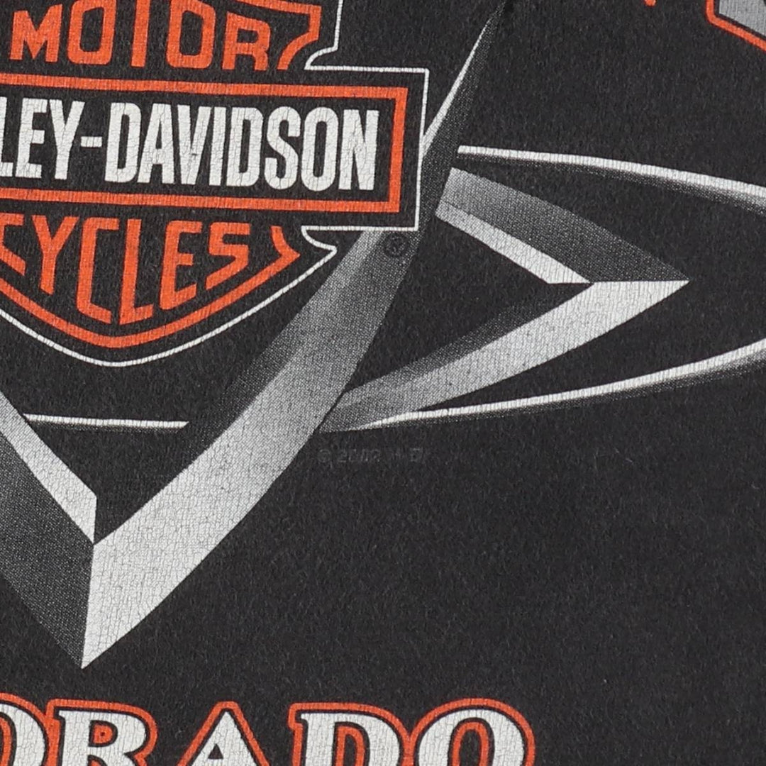 00'S Harley Davidson Eagle Pattern Fire Pattern Motorcycle Bike T-shirt Made in USA Men's XL cotton black type Vintage Second Hand