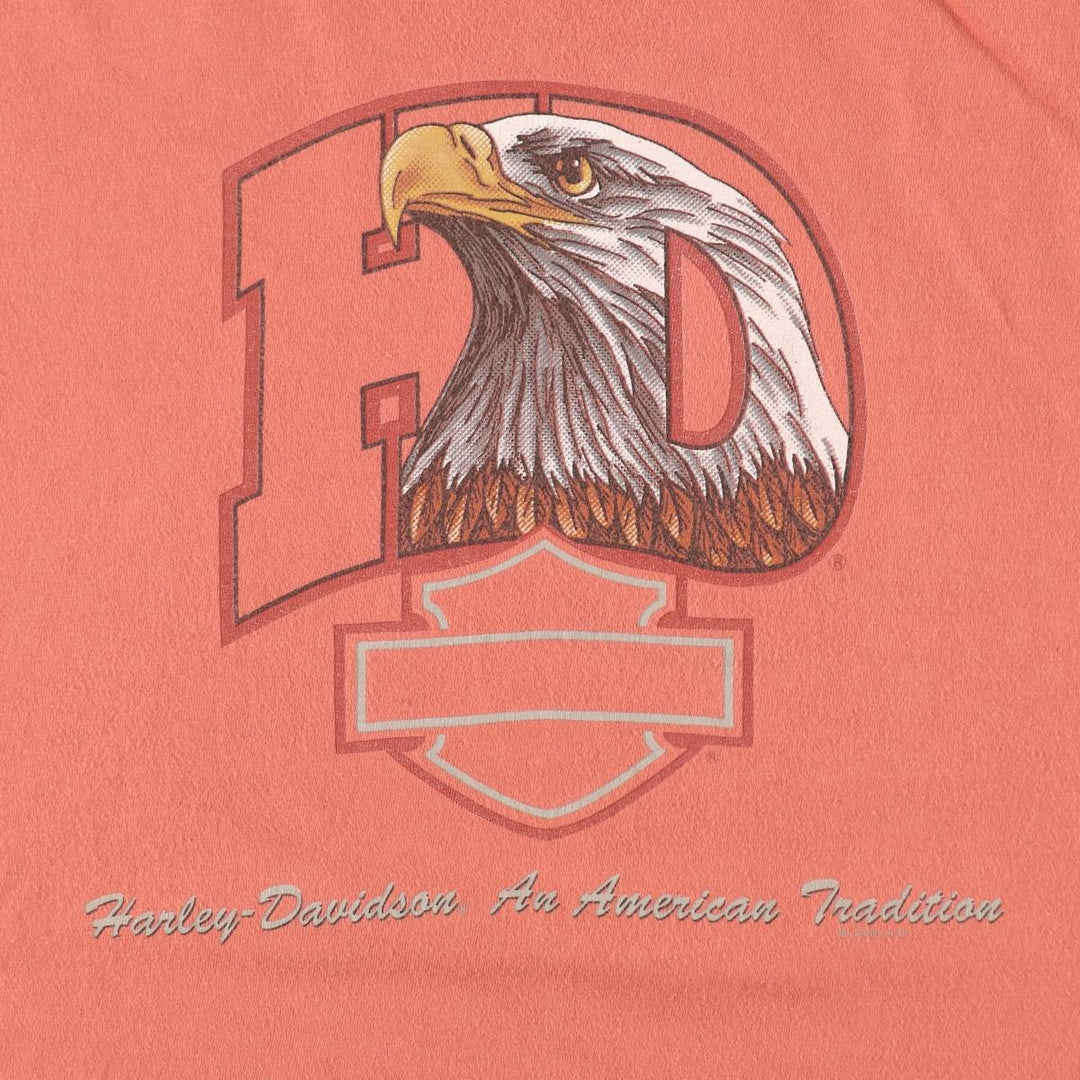 90'S Harley Davidson Eagle Pattern Motorcycle Bike T-shirt Made in USA Men's XL Vintage cotton orange type Vintage Second Hand