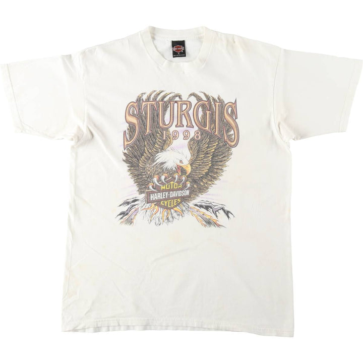 90'S Harley Davidson Eagle Pattern Motorcycle Bike T-shirt Made in USA Men's XL Vintage cotton white type Vintage Second Hand