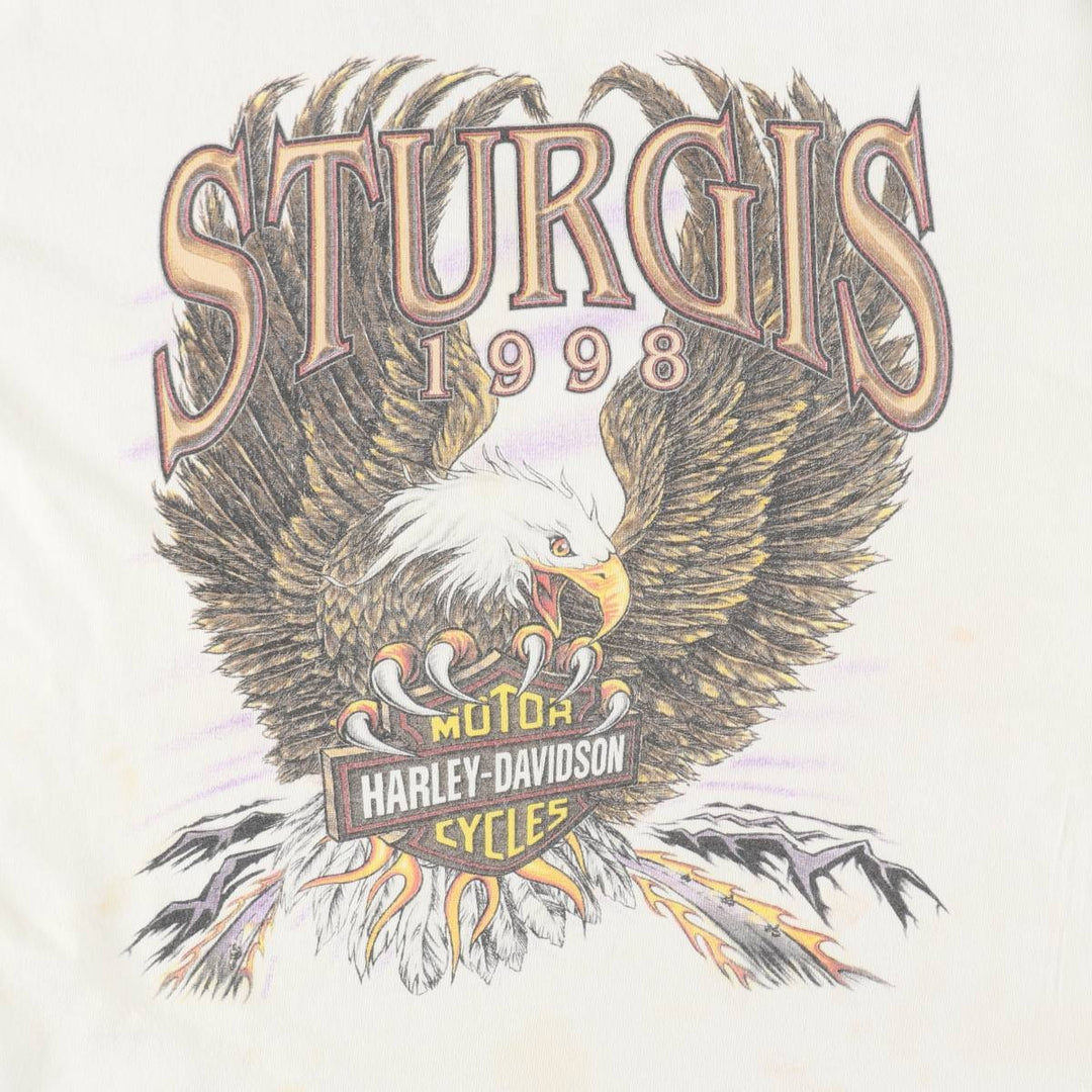 90'S Harley Davidson Eagle Pattern Motorcycle Bike T-shirt Made in USA Men's XL Vintage cotton white type Vintage Second Hand