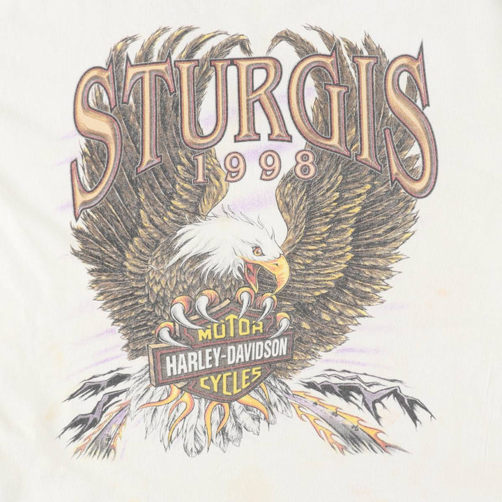 90'S Harley Davidson Eagle Pattern Motorcycle Bike T-shirt Made in USA Men's XL Vintage cotton white type Vintage Second Hand