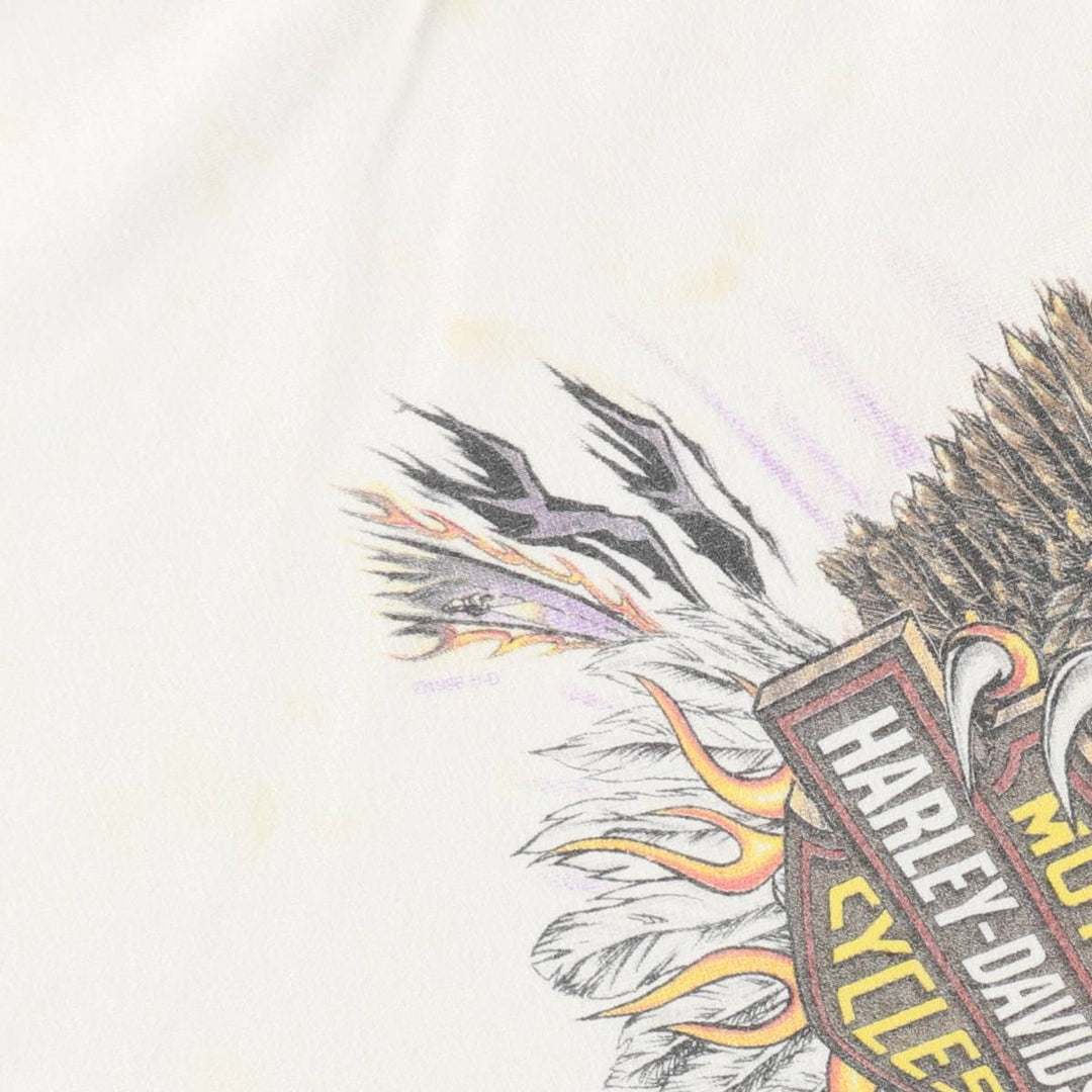 90'S Harley Davidson Eagle Pattern Motorcycle Bike T-shirt Made in USA Men's XL Vintage cotton white type Vintage Second Hand