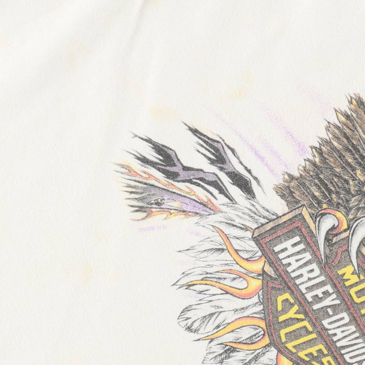 90'S Harley Davidson Eagle Pattern Motorcycle Bike T-shirt Made in USA Men's XL Vintage cotton white type Vintage Second Hand