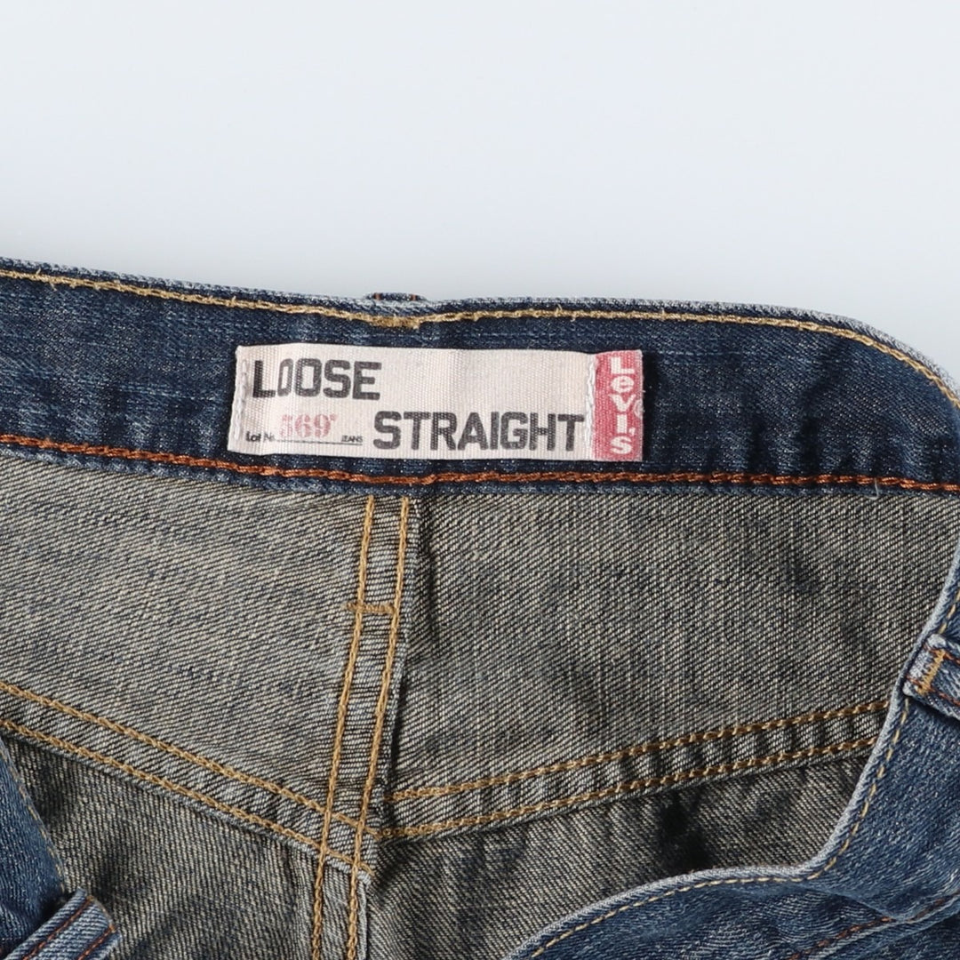 Levi's 569 LOOSE STRAIGHT denim shorts, half pants, jorts, men's w34 equivalent cotton navy blue type Vintage Second Hand
