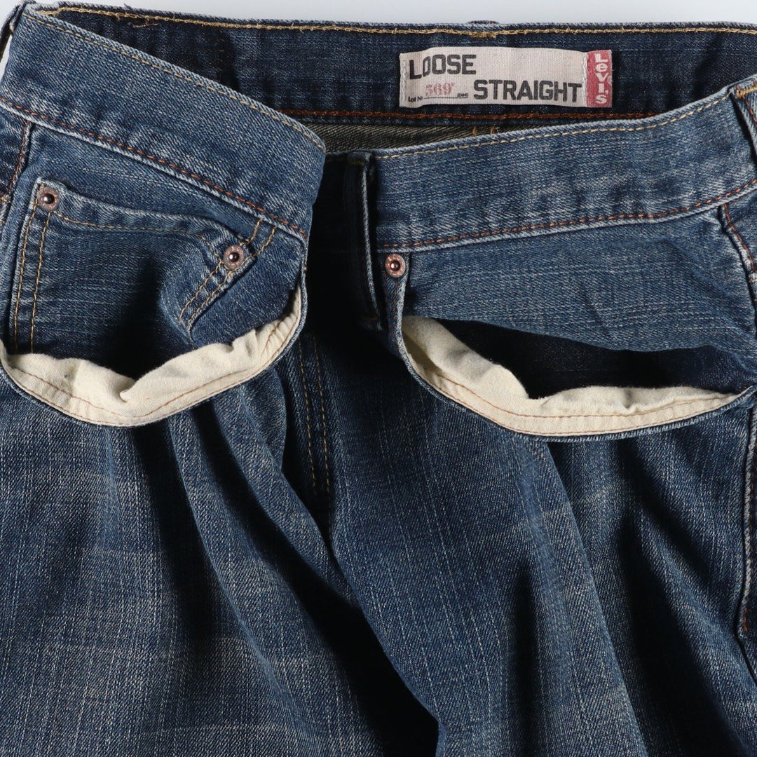 Levi's 569 LOOSE STRAIGHT denim shorts, half pants, jorts, men's w34 equivalent cotton navy blue type Vintage Second Hand