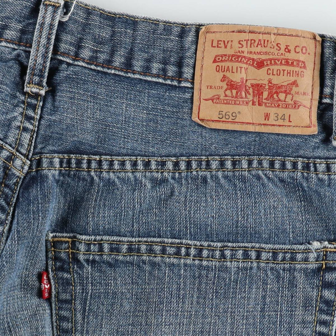 Levi's 569 LOOSE STRAIGHT denim shorts, half pants, jorts, men's w34 equivalent cotton navy blue type Vintage Second Hand