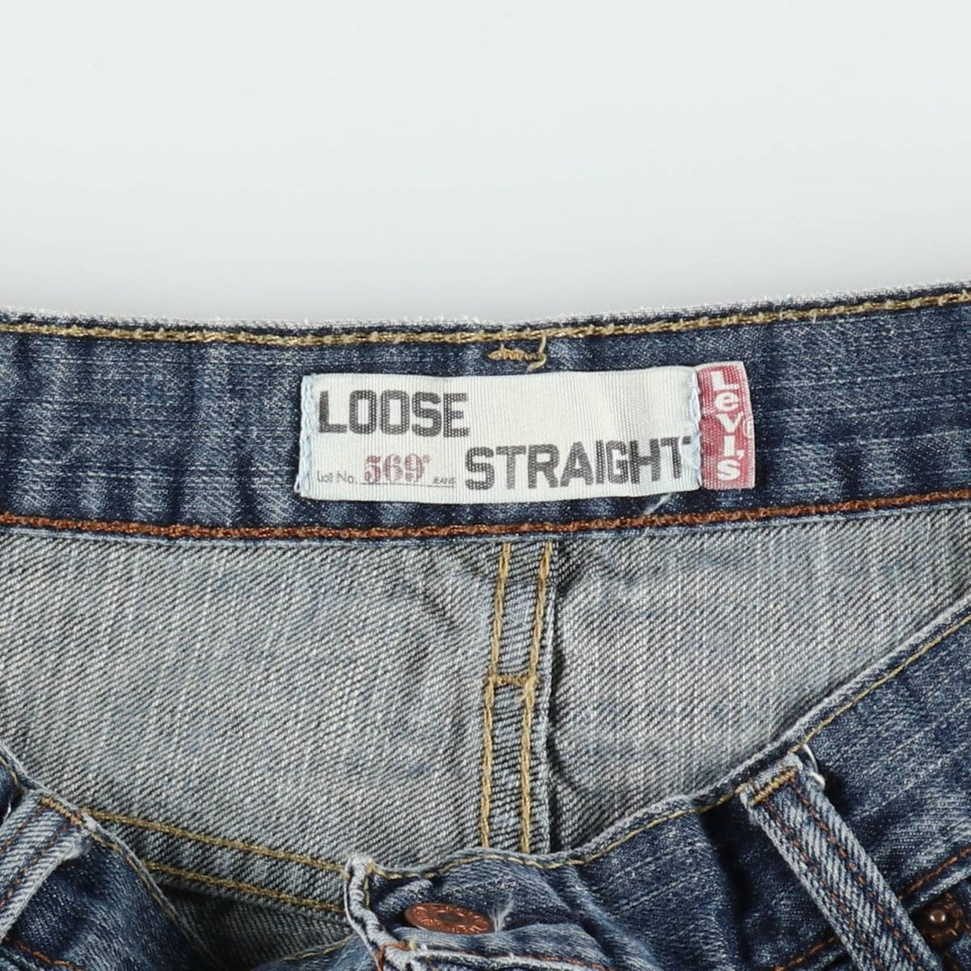 Levi's 569 LOOSE STRAIGHT denim shorts, half pants, jorts, men's w34 equivalent cotton navy blue type Vintage Second Hand