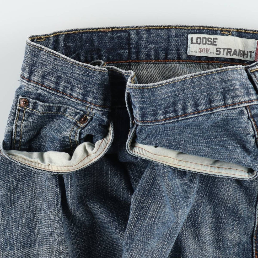 Levi's 569 LOOSE STRAIGHT denim shorts, half pants, jorts, men's w34 equivalent cotton navy blue type Vintage Second Hand