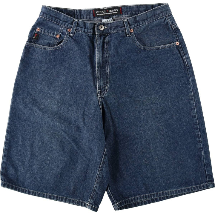 90'S Guess Jeans denim shorts, half pants, made in USA, men's size W34 equivalent, vintage. cotton blue type Vintage Second Hand