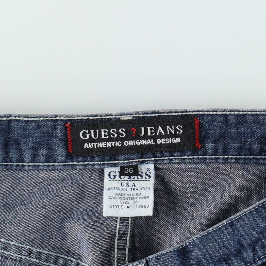 90'S Guess Jeans denim shorts, half pants, made in USA, men's size W34 equivalent, vintage. cotton blue type Vintage Second Hand