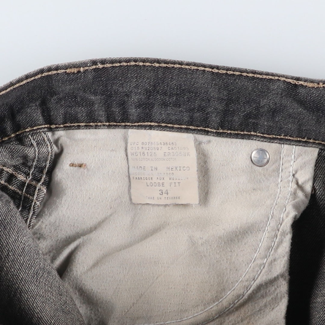 Dickies Loose Fit Black Denim Shorts (Men's W36 equivalent) cotton black type Vintage Second Hand
