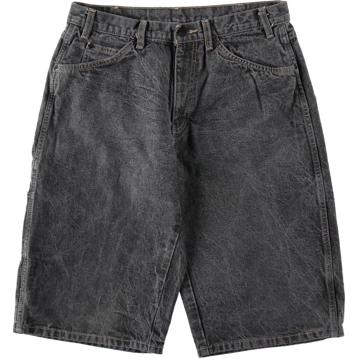 Dickies logo patch black denim shorts, men's size W33 (approx.). cotton black type Vintage Second Hand