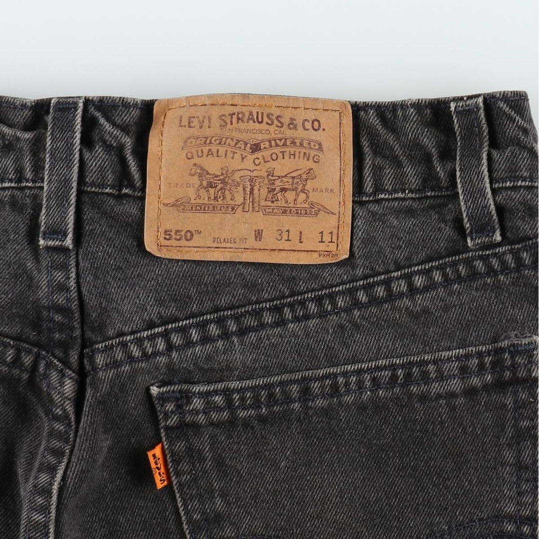 90'S Levi's 550 Relaxed Fit Orange Tab Black Denim Shorts, Made in USA, Men's W30 (approx.) cotton black type Vintage Second Hand