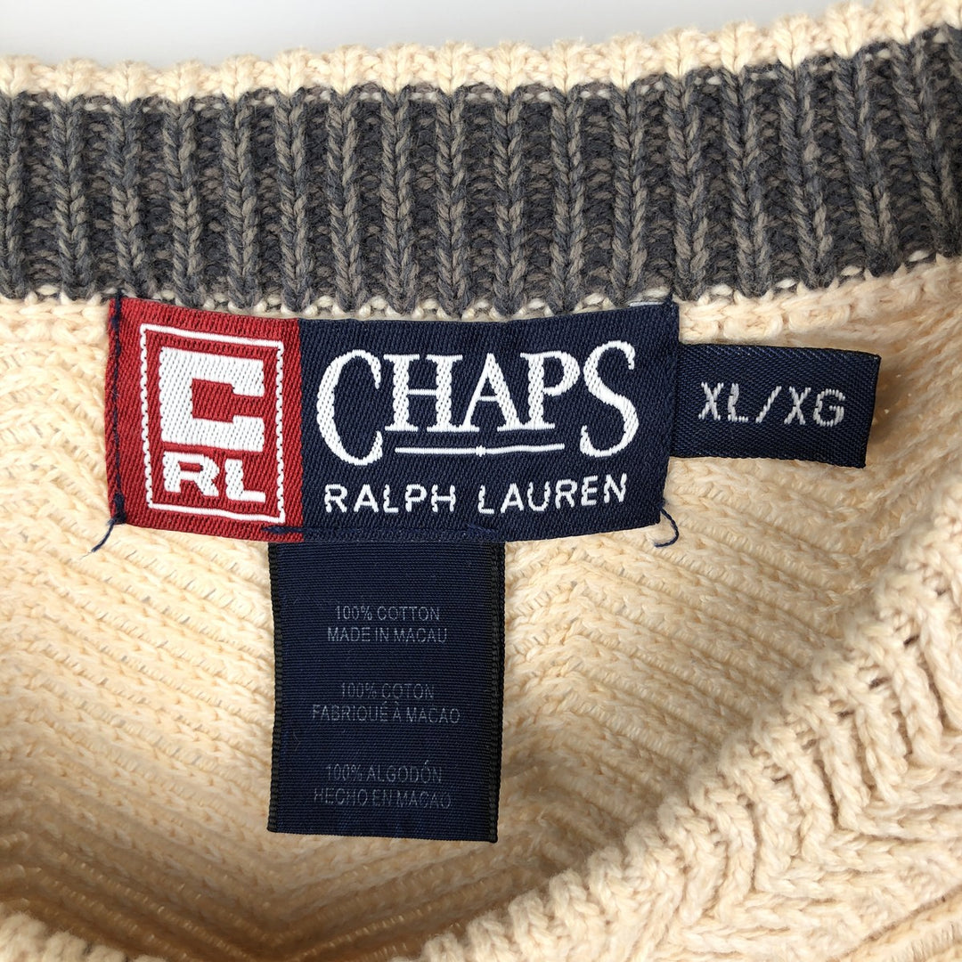 Ralph Lauren CHAPS Herringbone Cotton Knit Sweater Men's XL cotton Beige type Vintage Second Hand