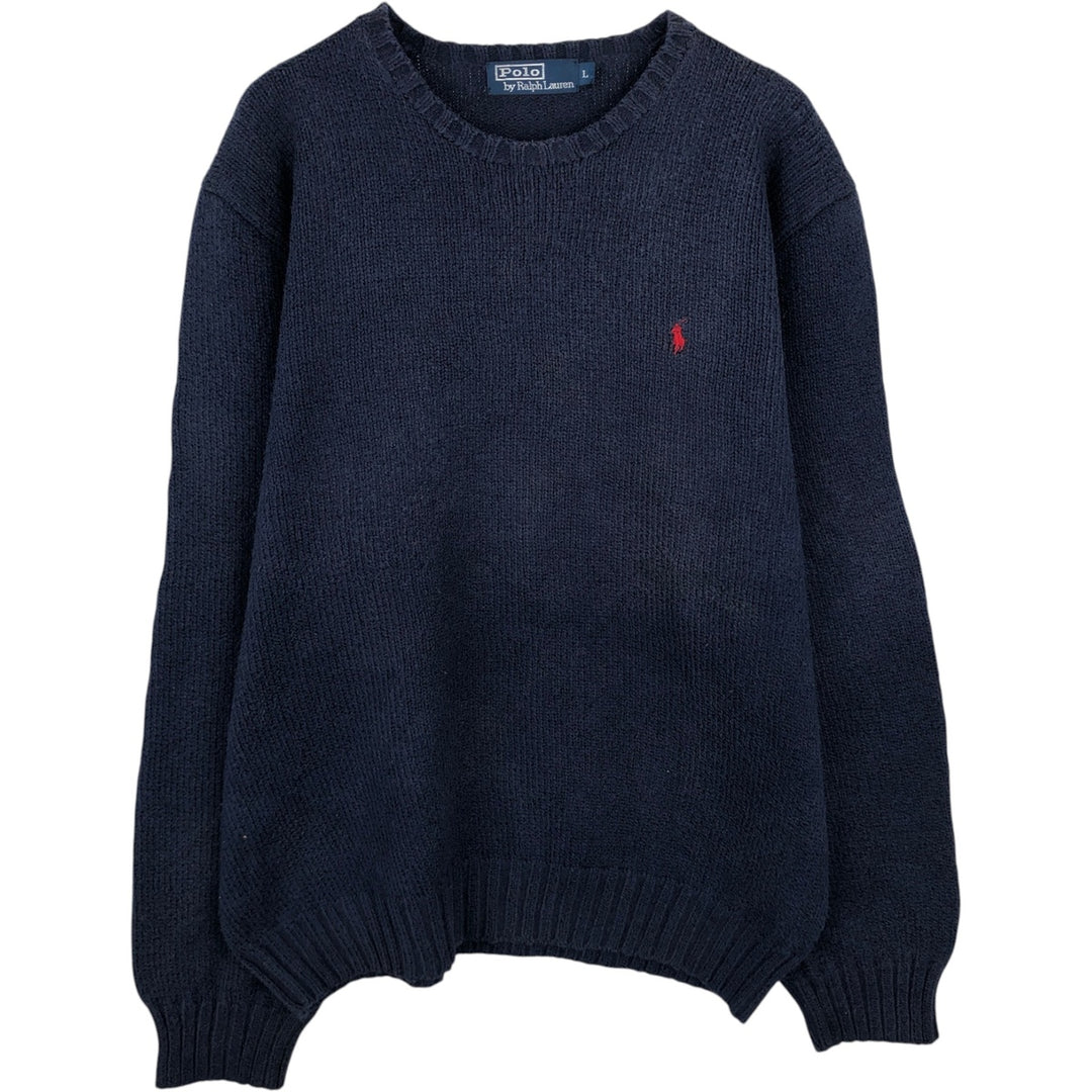 Ralph Lauren POLO by Ralph Lauren Cotton Knit Sweater Men's L size cotton navy blue type Vintage Second Hand