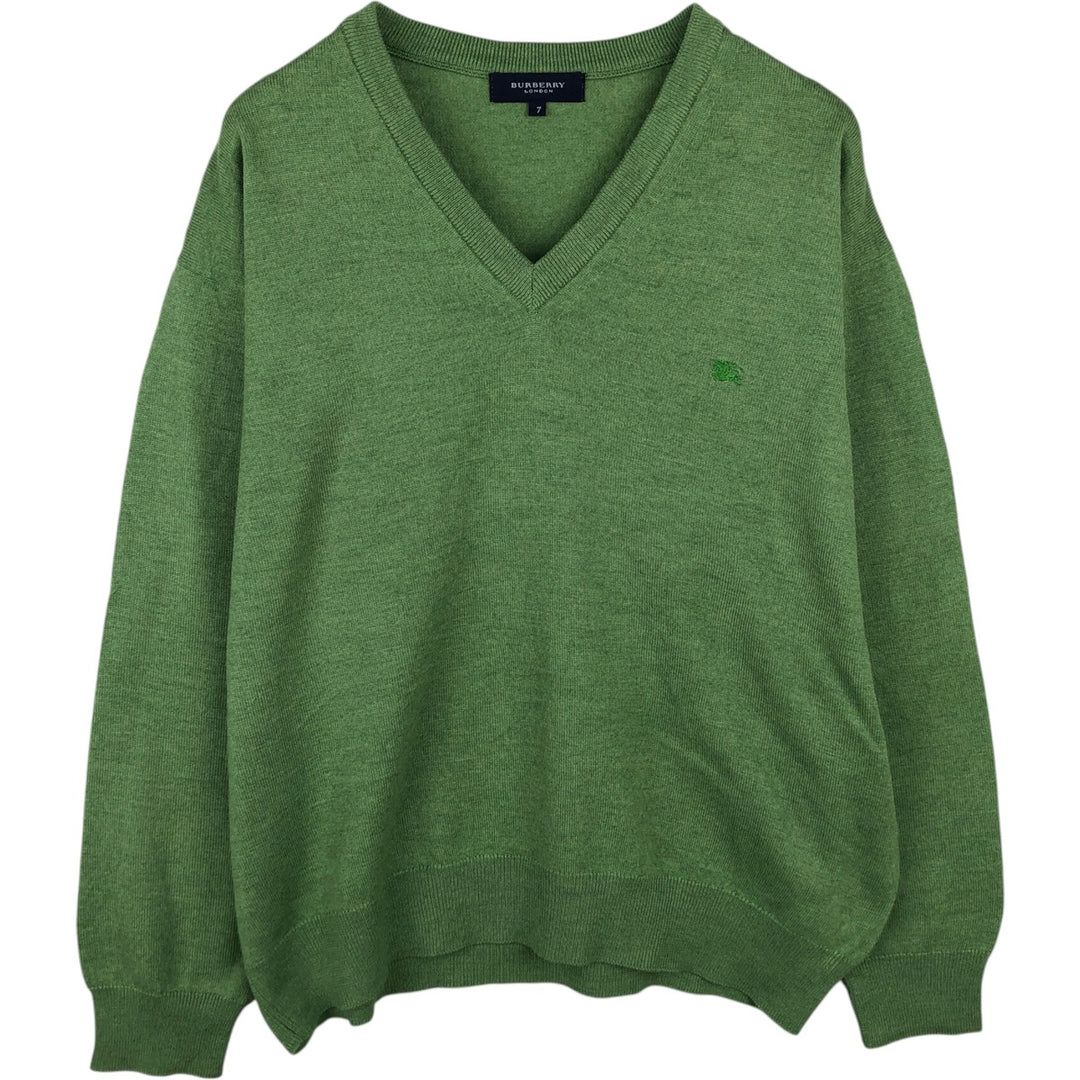 Burberry's London V-neck merino wool knit sweater, size L, men's Merino wool green type yellow green Vintage Second Hand