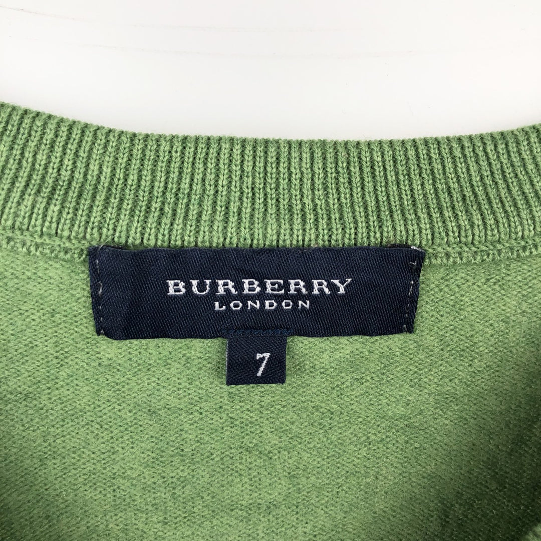 Burberry's London V-neck merino wool knit sweater, size L, men's Merino wool green type yellow green Vintage Second Hand