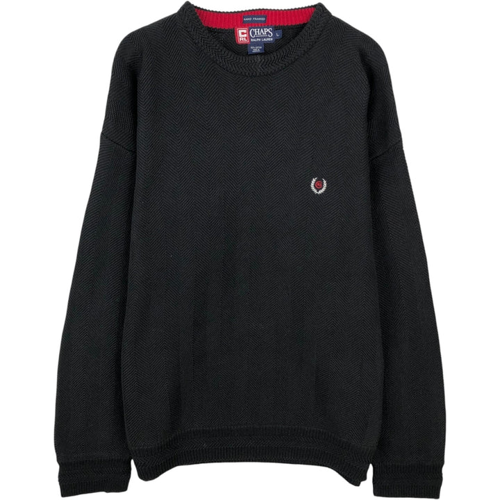 Ralph Lauren Chaps Hand-Framed Herringbone Cotton Knit Sweater, Men's Size L cotton black type Vintage Second Hand