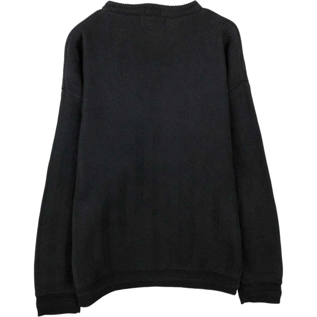 Ralph Lauren Chaps Hand-Framed Herringbone Cotton Knit Sweater, Men's Size L cotton black type Vintage Second Hand