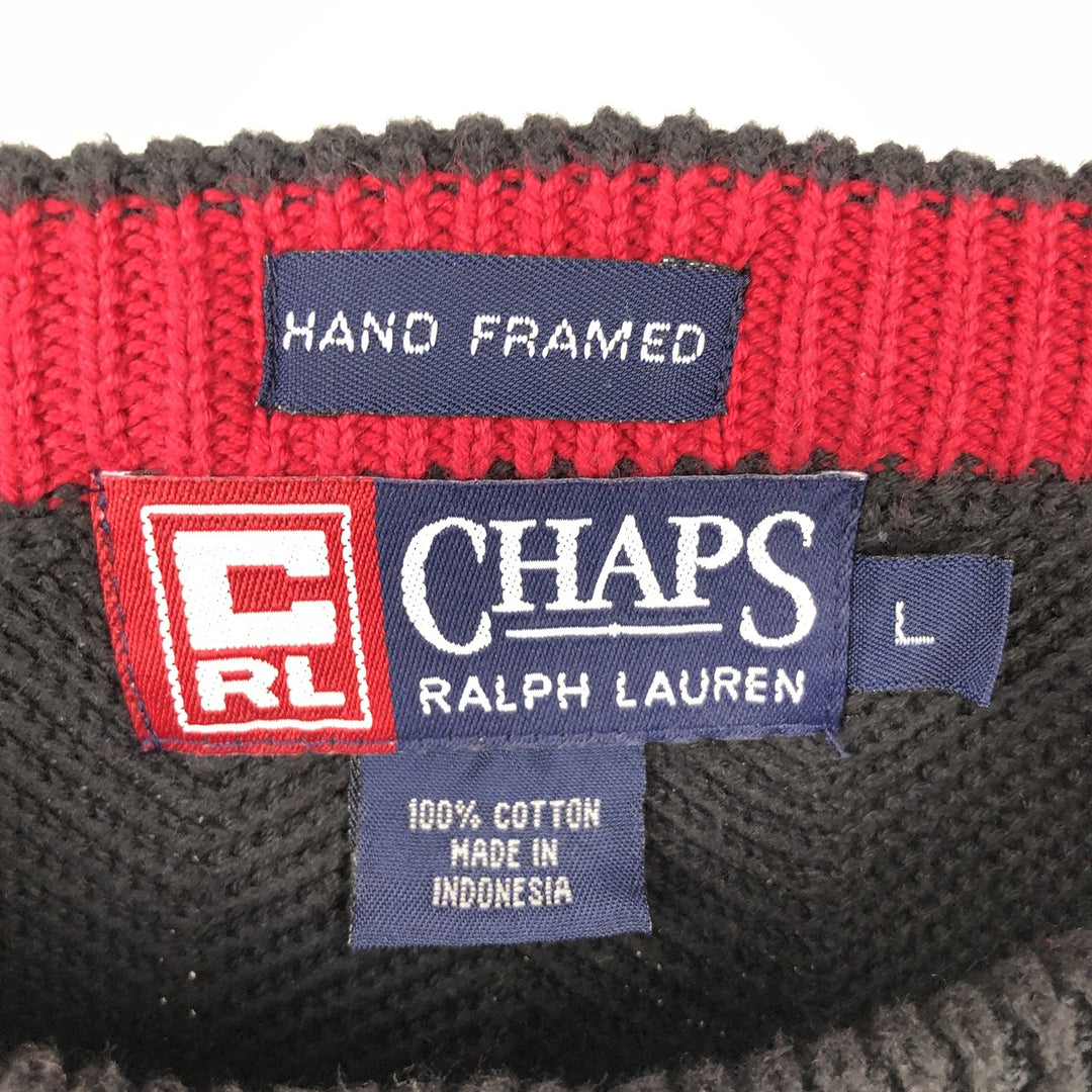 Ralph Lauren Chaps Hand-Framed Herringbone Cotton Knit Sweater, Men's Size L cotton black type Vintage Second Hand