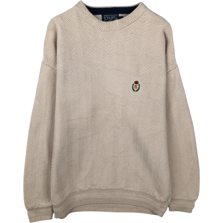 Ralph Lauren CHAPS Herringbone Cotton Knit Sweater Men's XL cotton pale white type Vintage Second Hand