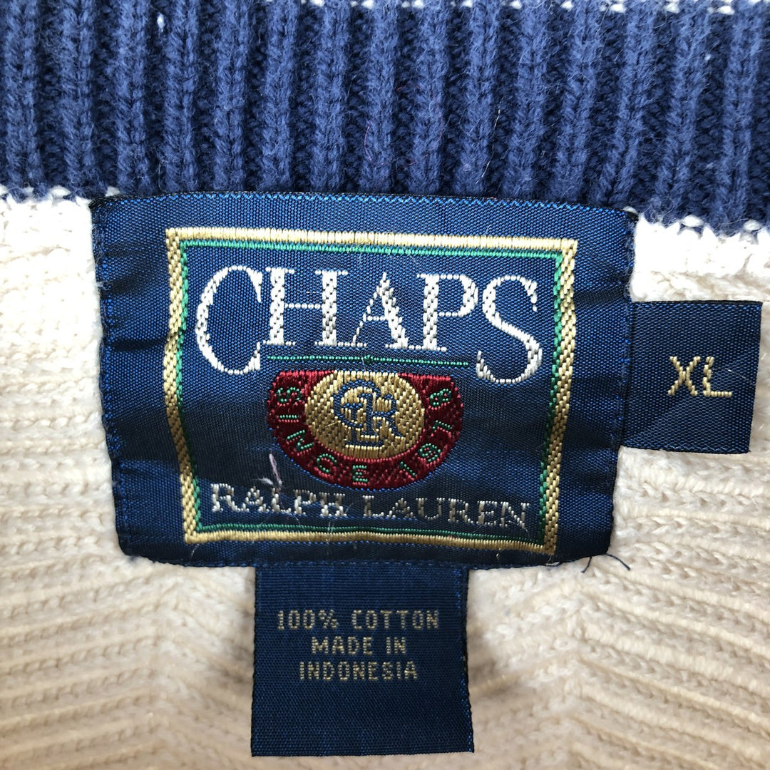 Ralph Lauren CHAPS Herringbone Cotton Knit Sweater Men's XL cotton pale white type Vintage Second Hand