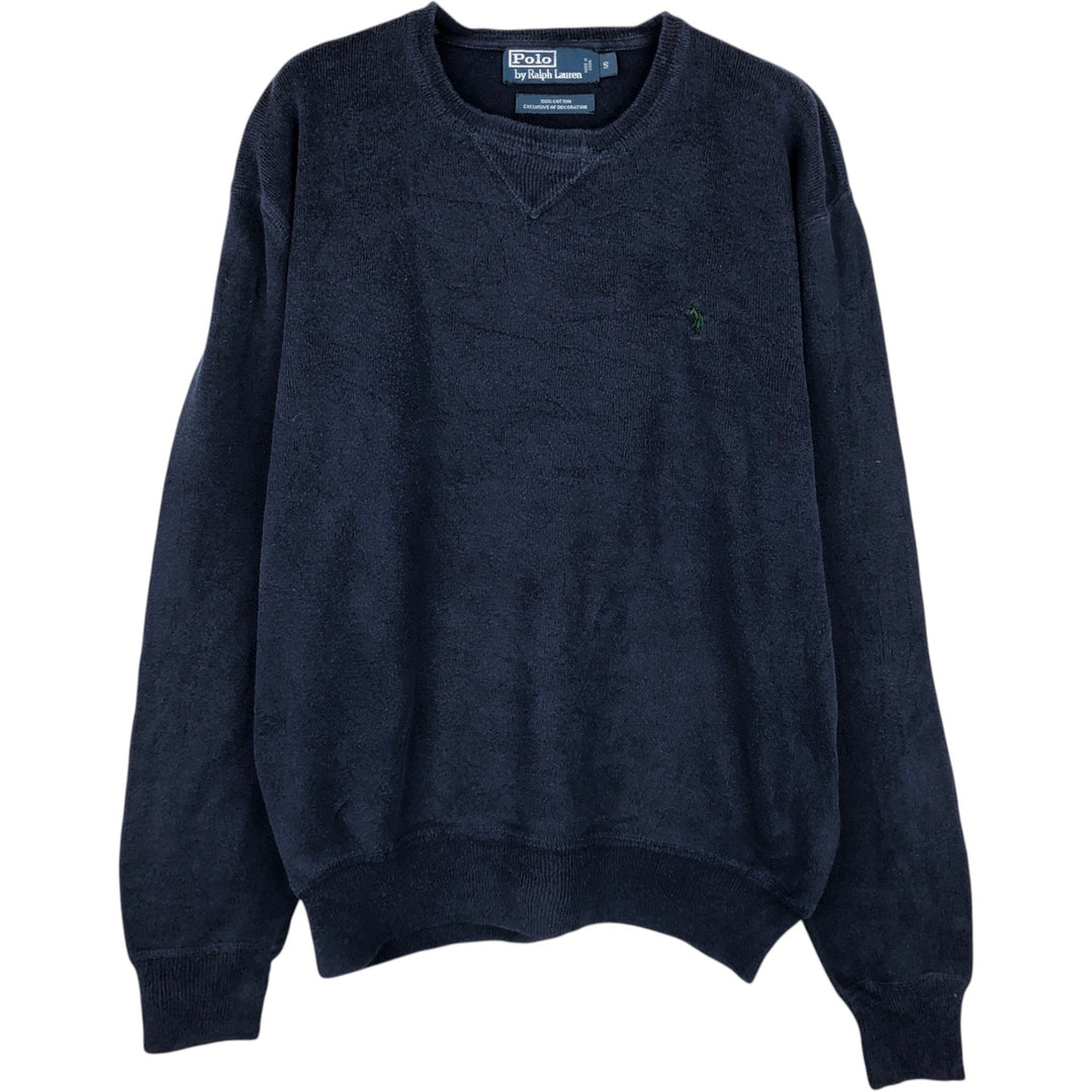 Ralph Lauren POLO by Ralph Lauren Cotton Knit Sweater with One-Point Logo, Men's Size S (approx.) cotton navy blue type Vintage Second Hand