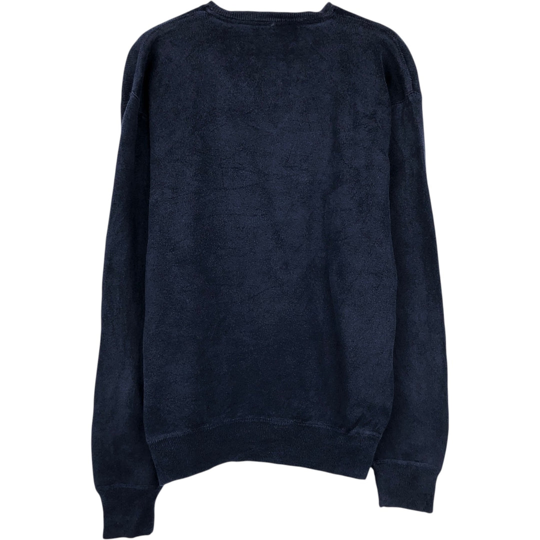 Ralph Lauren POLO by Ralph Lauren Cotton Knit Sweater with One-Point Logo, Men's Size S (approx.) cotton navy blue type Vintage Second Hand