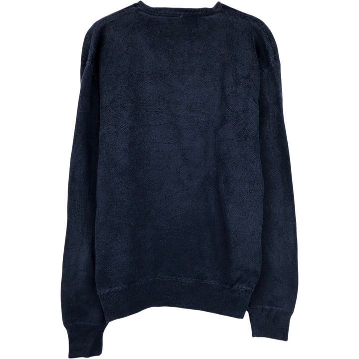 Ralph Lauren POLO by Ralph Lauren Cotton Knit Sweater with One-Point Logo, Men's Size S (approx.) cotton navy blue type Vintage Second Hand