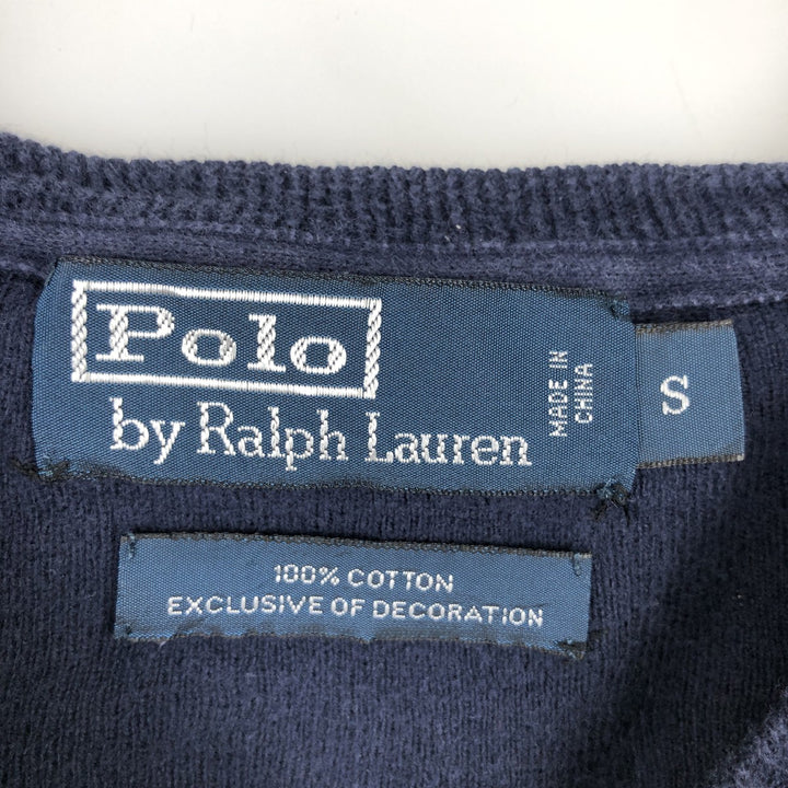 Ralph Lauren POLO by Ralph Lauren Cotton Knit Sweater with One-Point Logo, Men's Size S (approx.) cotton navy blue type Vintage Second Hand