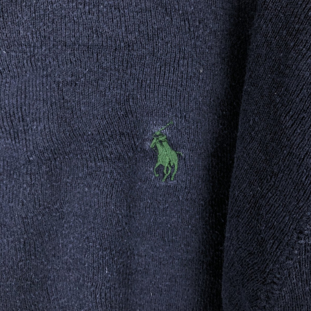 Ralph Lauren POLO by Ralph Lauren Cotton Knit Sweater with One-Point Logo, Men's Size S (approx.) cotton navy blue type Vintage Second Hand