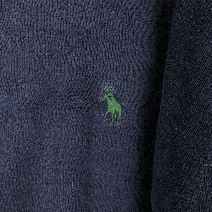 Ralph Lauren POLO by Ralph Lauren Cotton Knit Sweater with One-Point Logo, Men's Size S (approx.) cotton navy blue type Vintage Second Hand