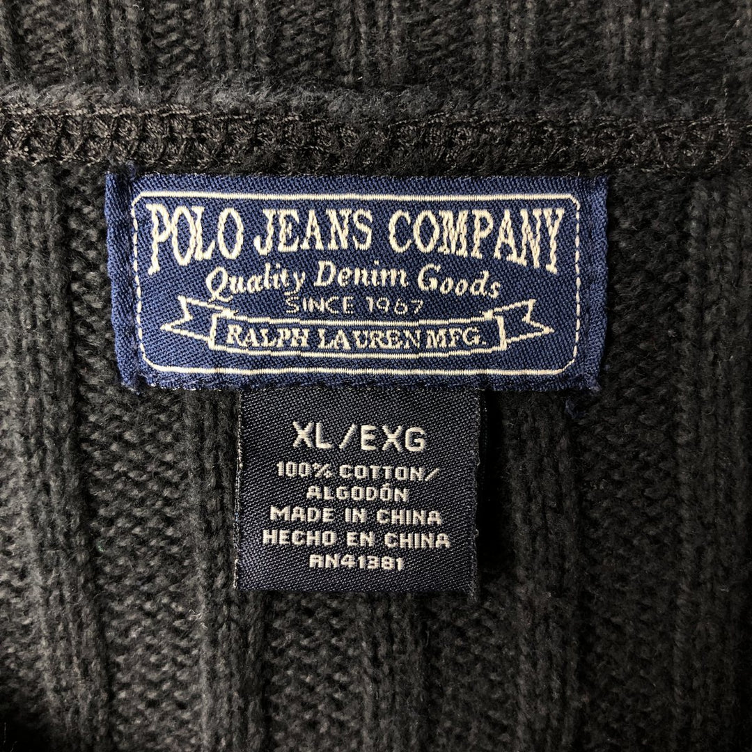 2000'S Ralph Lauren POLO JEANS COMPANY Ribbed Cotton Knit Sweater, Men's Size XL (approx.) cotton black type Vintage Second Hand