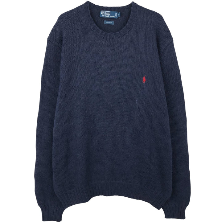 Ralph Lauren POLO by Ralph Lauren Cotton Knit Sweater Men's L size cotton navy blue type Vintage Second Hand