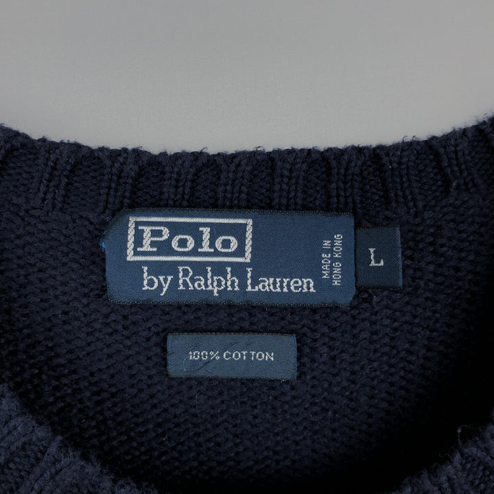 Ralph Lauren POLO by Ralph Lauren Cotton Knit Sweater Men's L size cotton navy blue type Vintage Second Hand