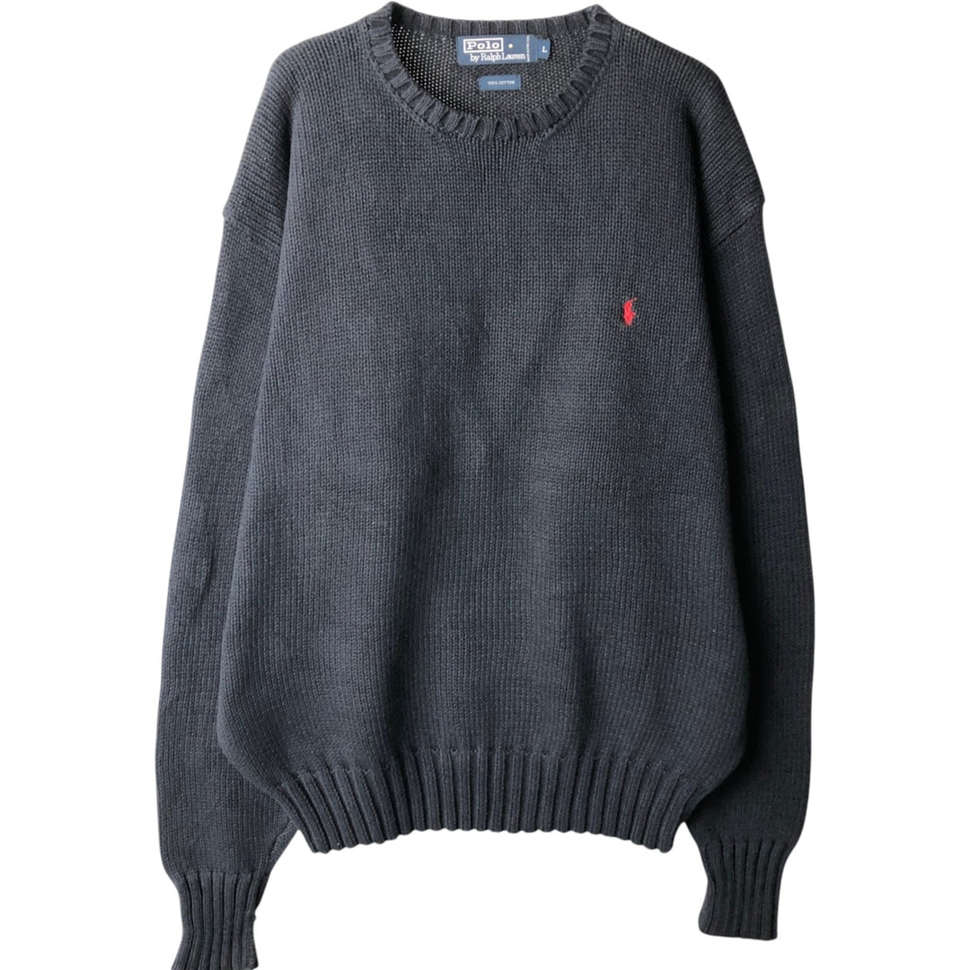 Ralph Lauren POLO by Ralph Lauren Cotton Knit Sweater Men's L size cotton navy blue type Vintage Second Hand