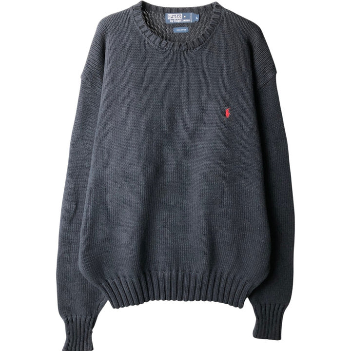 Ralph Lauren POLO by Ralph Lauren Cotton Knit Sweater Men's L size cotton navy blue type Vintage Second Hand