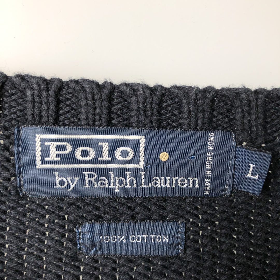 Ralph Lauren POLO by Ralph Lauren Cotton Knit Sweater Men's L size cotton navy blue type Vintage Second Hand
